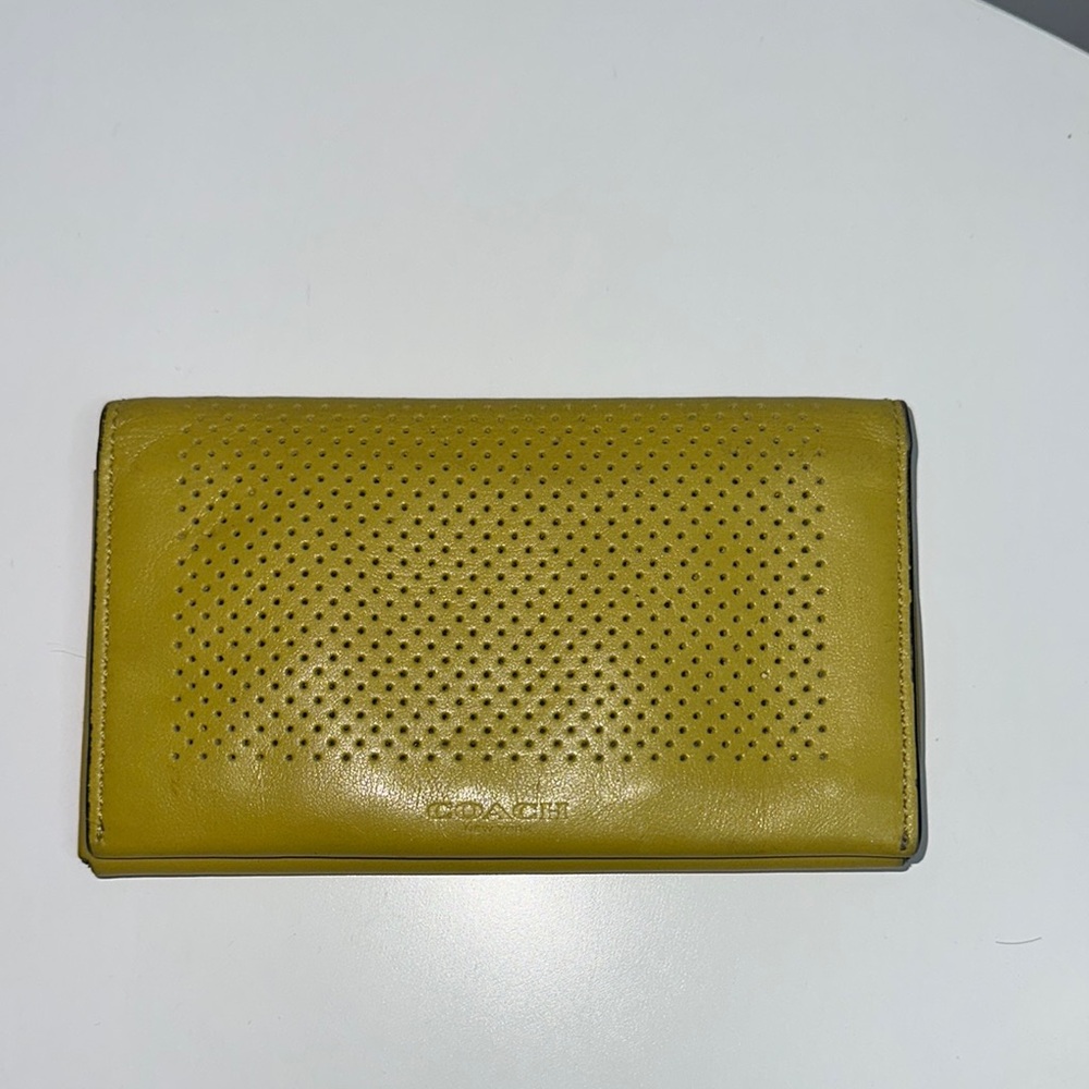 Coach Mustard Perforated Leather Wallet